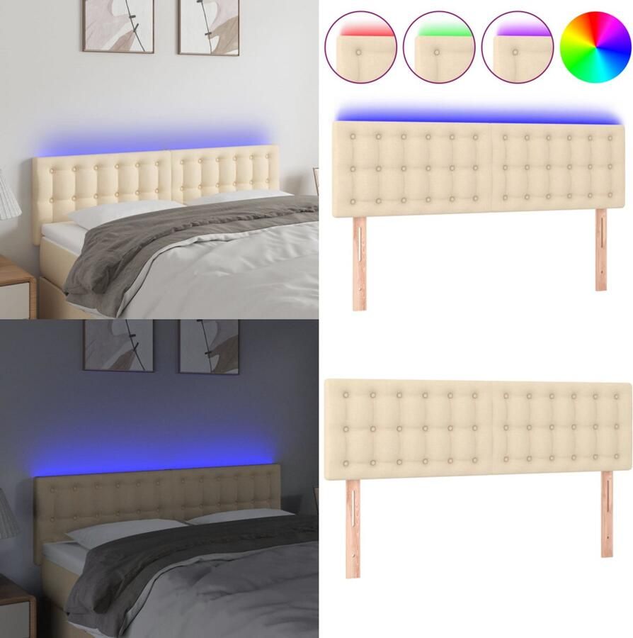 VidaXL Hoofdbord LED 144x5x78 88 cm stof crèmekleurig Hoofdbord Hoofdborden Hoofdeinde Houten Hoofdbord