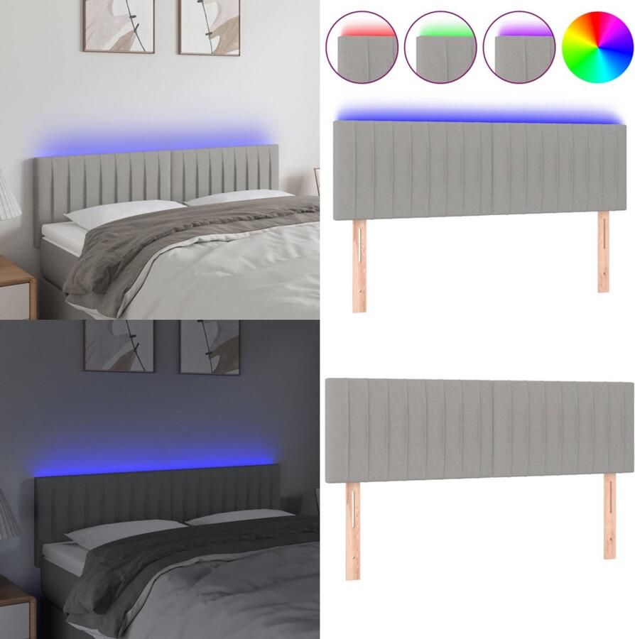 VidaXL Hoofdbord LED 144x5x78 88 cm stof lichtgrijs Hoofdbord Hoofdborden Hoofdeinde Houten Hoofdbord