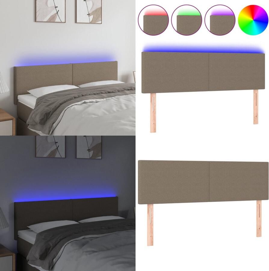 VidaXL Hoofdbord LED 144x5x78 88 cm stof taupe Hoofdbord Hoofdborden Hoofdeinde Houten Hoofdbord