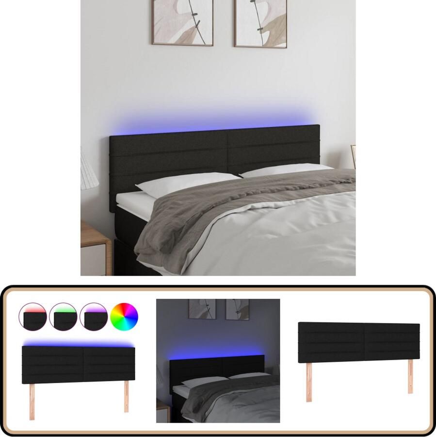 VidaXL Hoofdbord LED 144x5x78 88 cm Stof Zwart Hoofdboard Led Headboard Bed Frame Decoratie Slaapkamersdecoratie Zwarte Hoofdletters