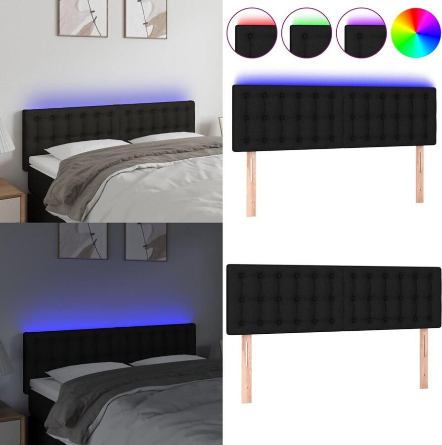 VidaXL Hoofdbord LED 144x5x78 88 cm stof zwart Hoofdbord Hoofdborden Hoofdeinde Houten Hoofdbord