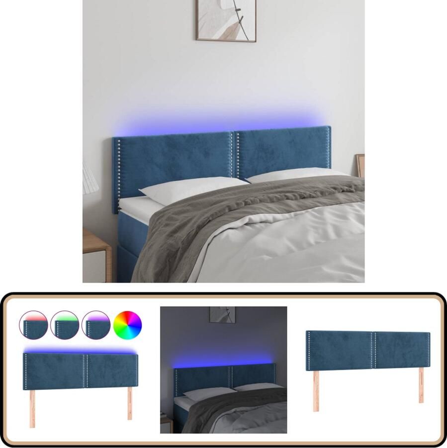 VidaXL Hoofdbord LED 144x78 cm Fluweel Donkerblauw Hoofd Bord Led Hoofdbord Bedhoofdbord Velvet Hoofdbord Blauw Hoofdbord
