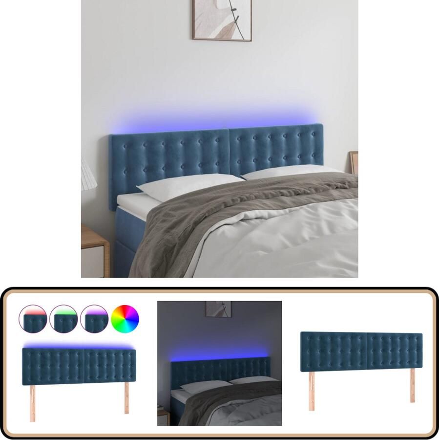VidaXL Hoofdbord LED 144x78 cm Fluweel Donkerblauw Hoofdboard Led Hoofdbord Velvet Hoofdbord Blauw Hoofdbord Beddecoratie Slaapcomfort Leeshoek