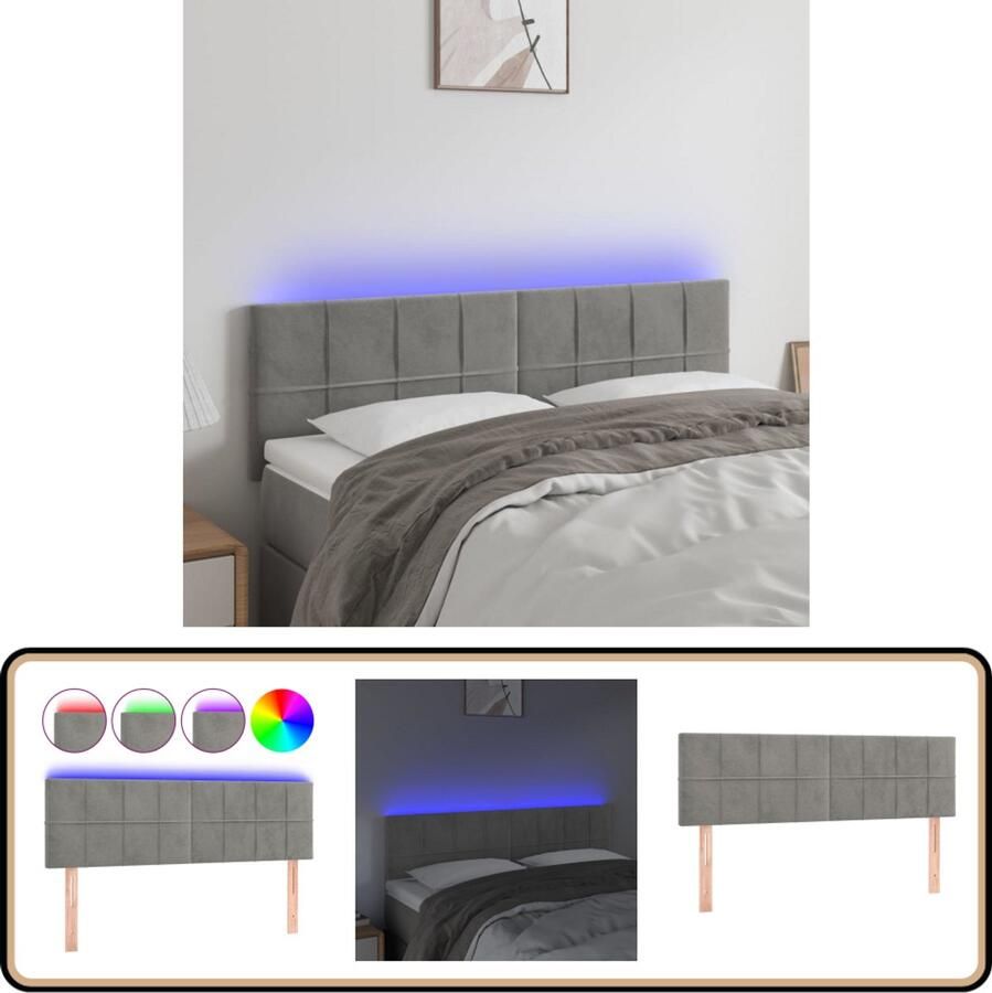 VidaXL Hoofdbord LED 144x78 cm Fluweel Lichtgrijs Hoofddekens Led Hoofdborden Bedden Accessoires Hoofdborden Slaapkamers Decoratie