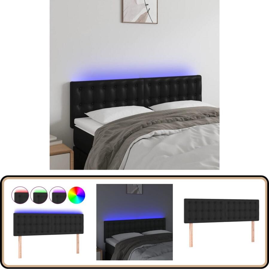 VidaXL Hoofdbord LED 144x78 cm Kunstleer Zwart Hoofdboard Led Headboard Hoofdbord Zwart Bedhead Slaapkamervloer