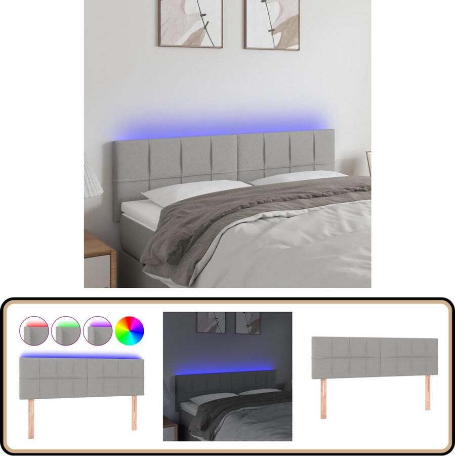 The Living Store LED-hoofdbord Classic Hoofdeinde Lichtgrijs 147 x 16 x 78 88 cm Verstelbaar Hoofd Bord Led Hoofdbord Grijs Beddecoratie Headboard Led Verlichting