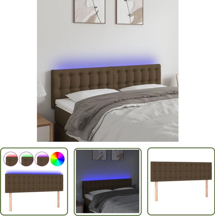 VidaXL Hoofdbord LED 144x78 cm Stof Donkerbruin Hoofdboard Led Verlichting Bedstee Slaapkamers Bruine Hoofdboard Stoffen Headboard