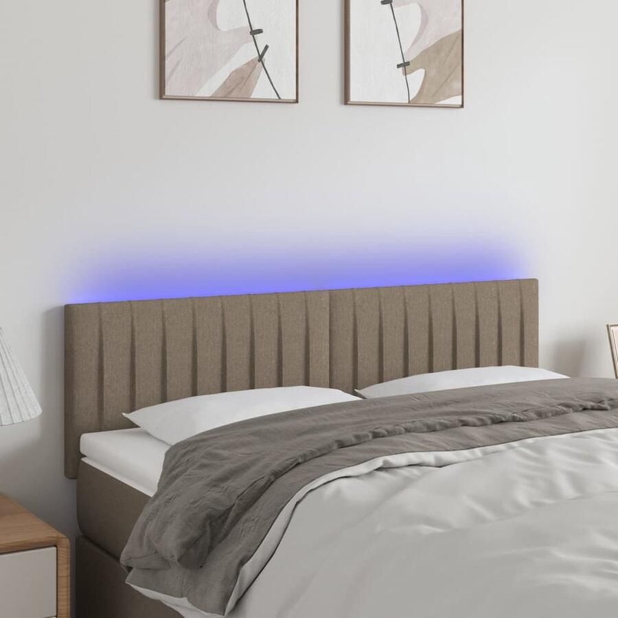 VidaXL Hoofdbord LED 144x78 cm Stof Taupe Hoofddekbed Led Verlichting Slaapkamers Headboard Tapijt Decoratief Kussen - Foto 2