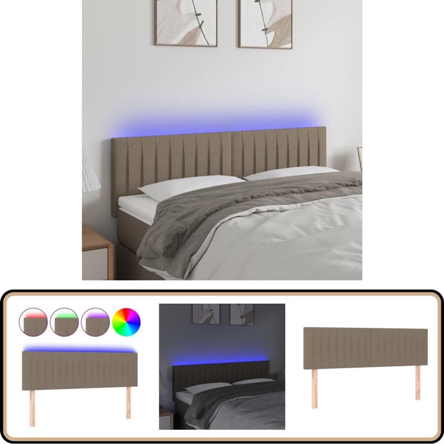 VidaXL Hoofdbord LED 144x78 cm Stof Taupe Hoofddekbed Led Verlichting Slaapkamers Headboard Tapijt Decoratief Kussen