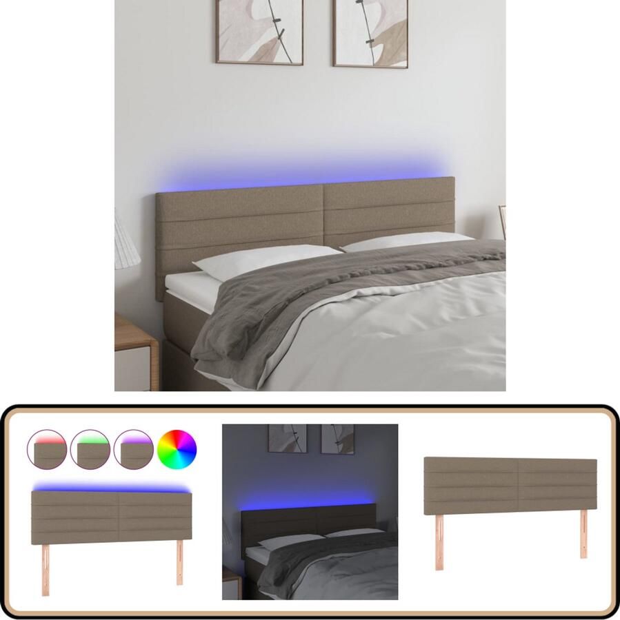 VidaXL Hoofdbord LED 144x78 cm Taupe Stof Hoofdboard Led Headboard Bedhead Slaapkamervloer Taupecouleur Stoffen Hoofdboard