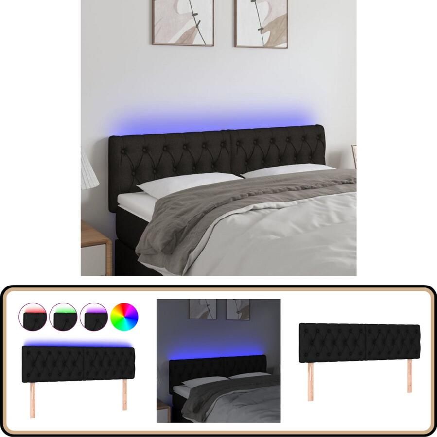VidaXL Hoofdbord LED 144x78 cm Zwart Stof Hoofdboard Led Headboard Hoofdbord Zwart Hoofdkussen Slaap Accessoires Kamer Decoratie Bedroom Furniture
