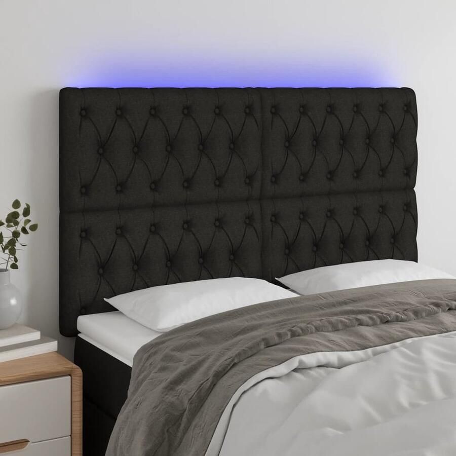 VidaXL Hoofdbord LED 144x7x118 cm Zwart Stof Hoofdboard Led Verlichting Hoofdkussen Slaap Accessoires Bedroom Decor Zwarte Kamerdecor - Foto 2