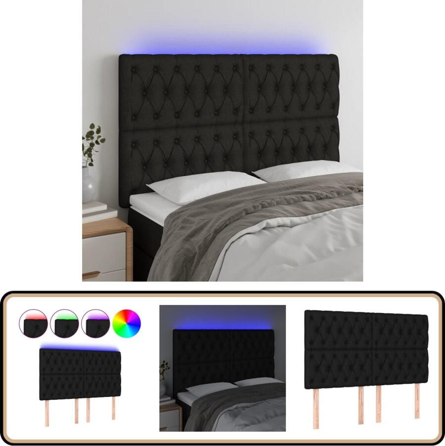 VidaXL Hoofdbord LED 144x7x118 cm Zwart Stof Hoofdboard Led Verlichting Hoofdkussen Slaap Accessoires Bedroom Decor Zwarte Kamerdecor