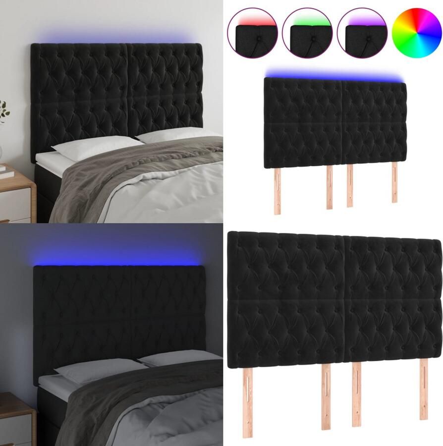 VidaXL Hoofdbord LED 160x7x118 128 cm fluweel zwart Hoofdbord Hoofdborden Hoofdeinde Houten Hoofdbord