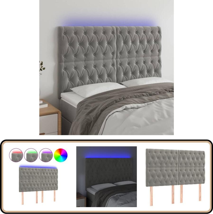 VidaXL Hoofdbord LED 160x7x118 128 cm Lichtgrijs Hoofdboard Led Verlichting Hoofdkussen Slaap Accessoires Bedroom Decor Velvet Headboard