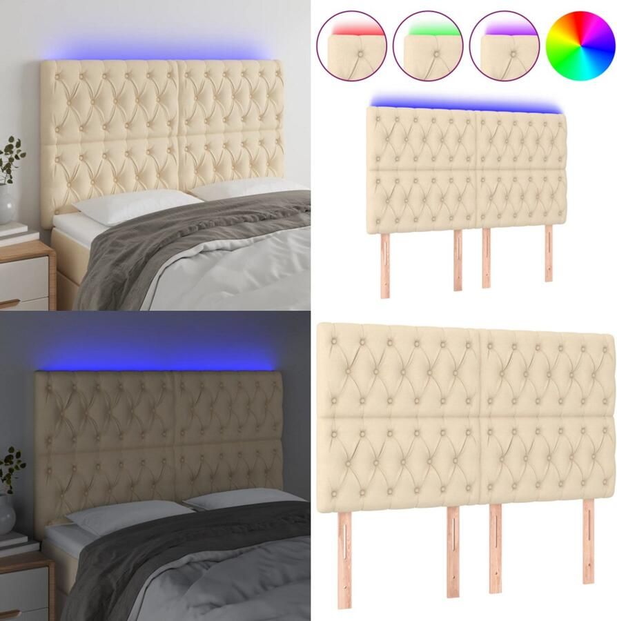 VidaXL Hoofdbord LED 144x7x118 128 cm stof crÃ¨mekleurig