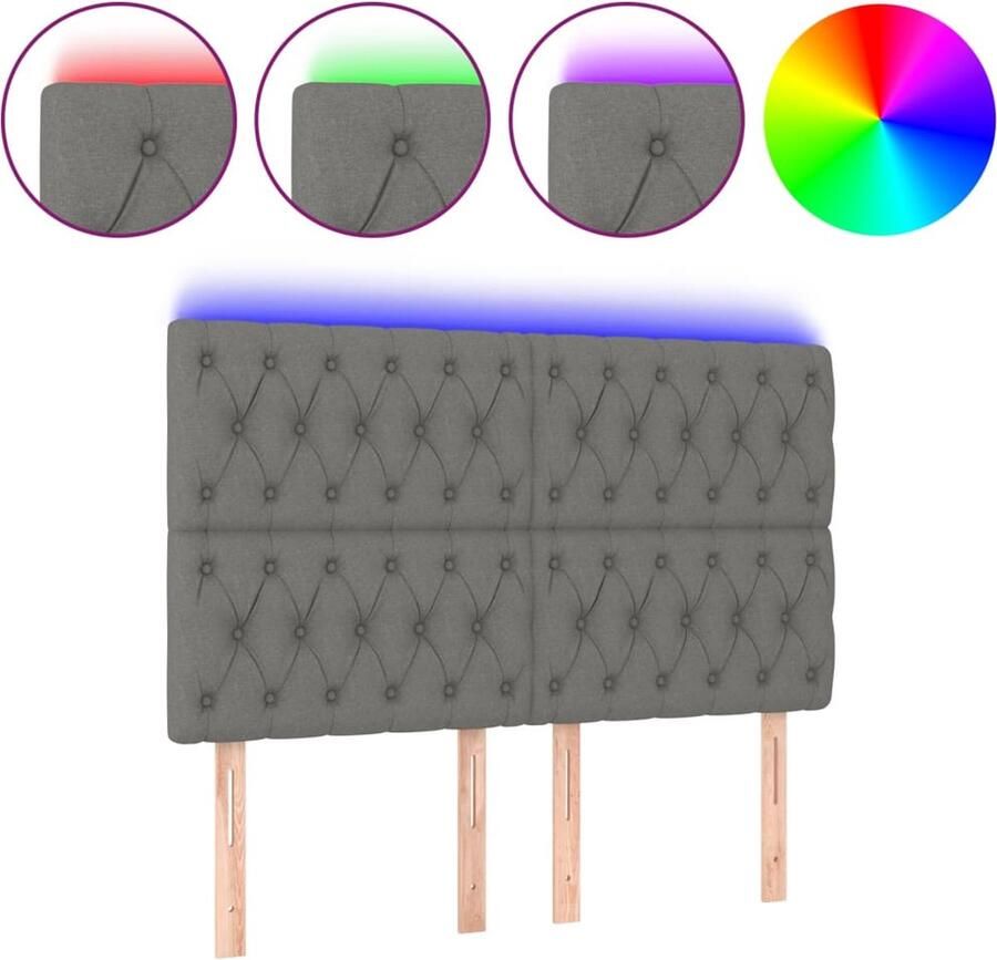 VidaXL Hoofdbord LED 144x7x118 128 cm stof donkergrijs