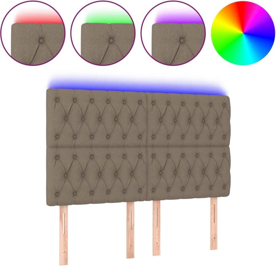 VidaXL Hoofdbord LED 144x7x118 128 cm stof taupe - Foto 2