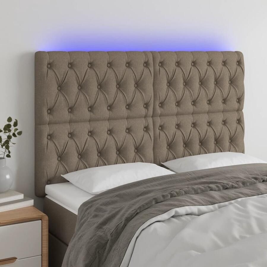 VidaXL Hoofdbord LED 144x7x118 128 cm Taupe Stof Hoofdboard Led Hoofdbord Hoofdkussen Bedroom Decor Slaapkamersdecoratie Taupecouture - Foto 2
