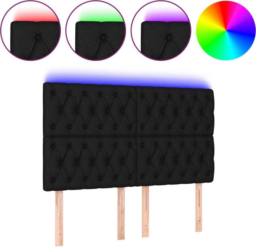 VidaXL Hoofdbord LED 144x7x118 128 cm stof zwart - Foto 2