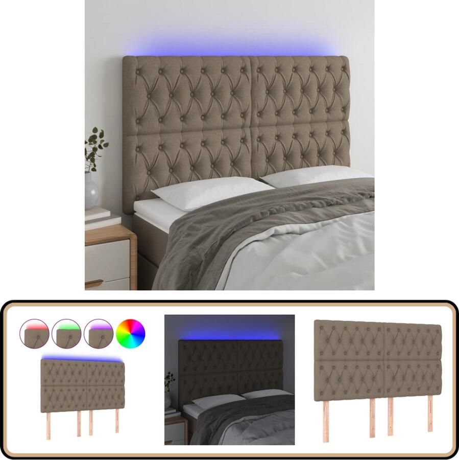 VidaXL Hoofdbord LED 144x7x118 128 cm Taupe Stof Hoofdboard Led Hoofdbord Hoofdkussen Bedroom Decor Slaapkamersdecoratie Taupecouture