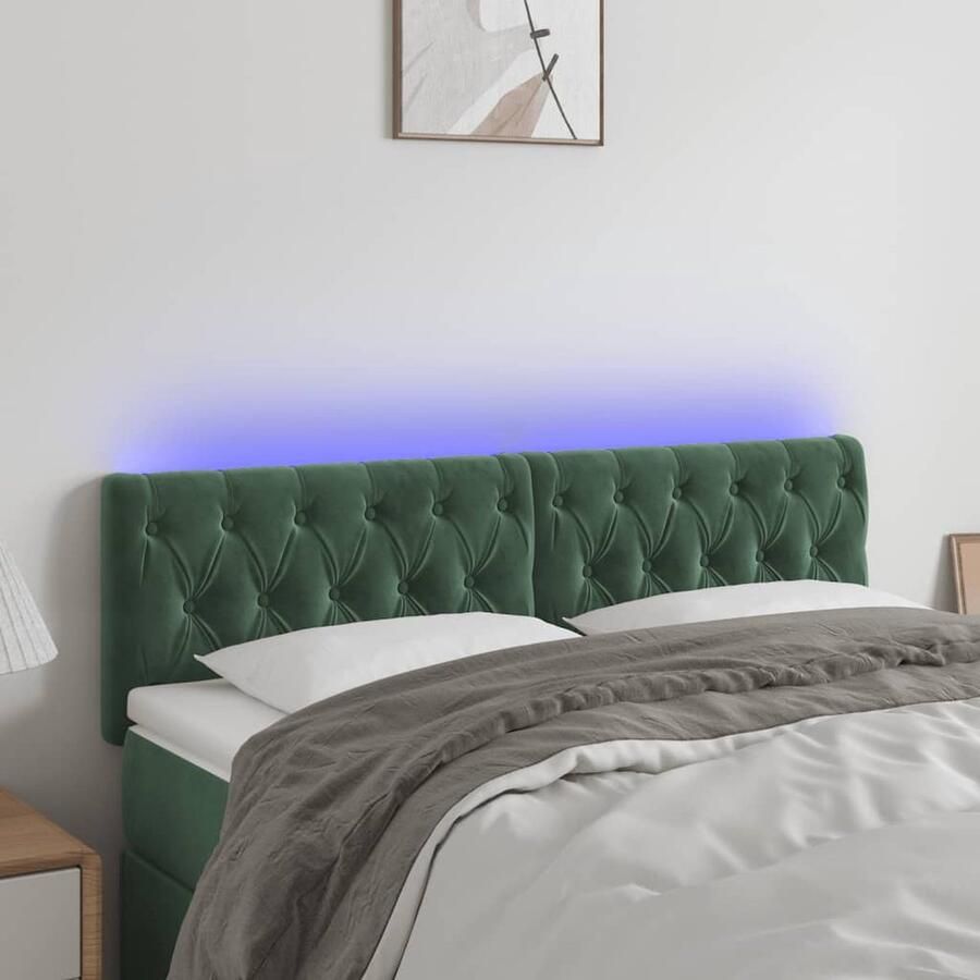 VidaXL Hoofdbord LED 144x7x78 88 cm Fluweel Donkergroen Hoofd Bord Led Hoofdkussen Hoofdbord Groen Velvet Hoofdbord Met Verlichting Slaap Accessoires Bedroom Decoratie - Foto 2