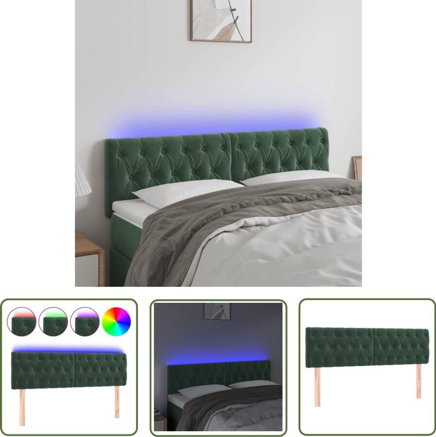 VidaXL Hoofdbord LED 144x7x78 88 cm Fluweel Donkergroen Hoofd Bord Led Hoofdkussen Hoofdbord Groen Velvet Hoofdbord Met Verlichting Slaap Accessoires Bedroom Decoratie