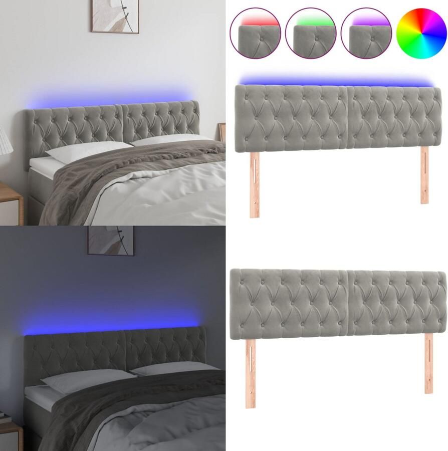 VidaXL Hoofdbord LED 144x7x78 88 cm fluweel lichtgrijs Hoofdbord Hoofdborden Hoofdeinde Houten Hoofdbord