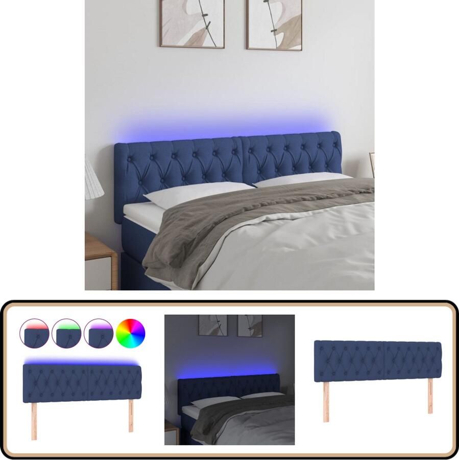 VidaXL Hoofdbord LED 144x7x78 88 cm Stof Blauw Hoofdboard Led Hoofdbord Blauwdruk Hoofdbord Met Led Verlichting Slaap Accessoires