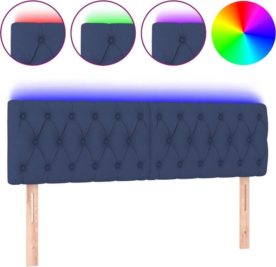 VidaXL Hoofdbord LED 144x7x78 88 cm stof blauw - Foto 2