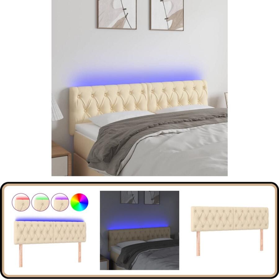 VidaXL Hoofdbord LED 144x7x78 88 cm Stof Crèmekleurig Hoofdboard Led Headboard Crème Hoofdboard Bedstede Slaapkamersdecoratie