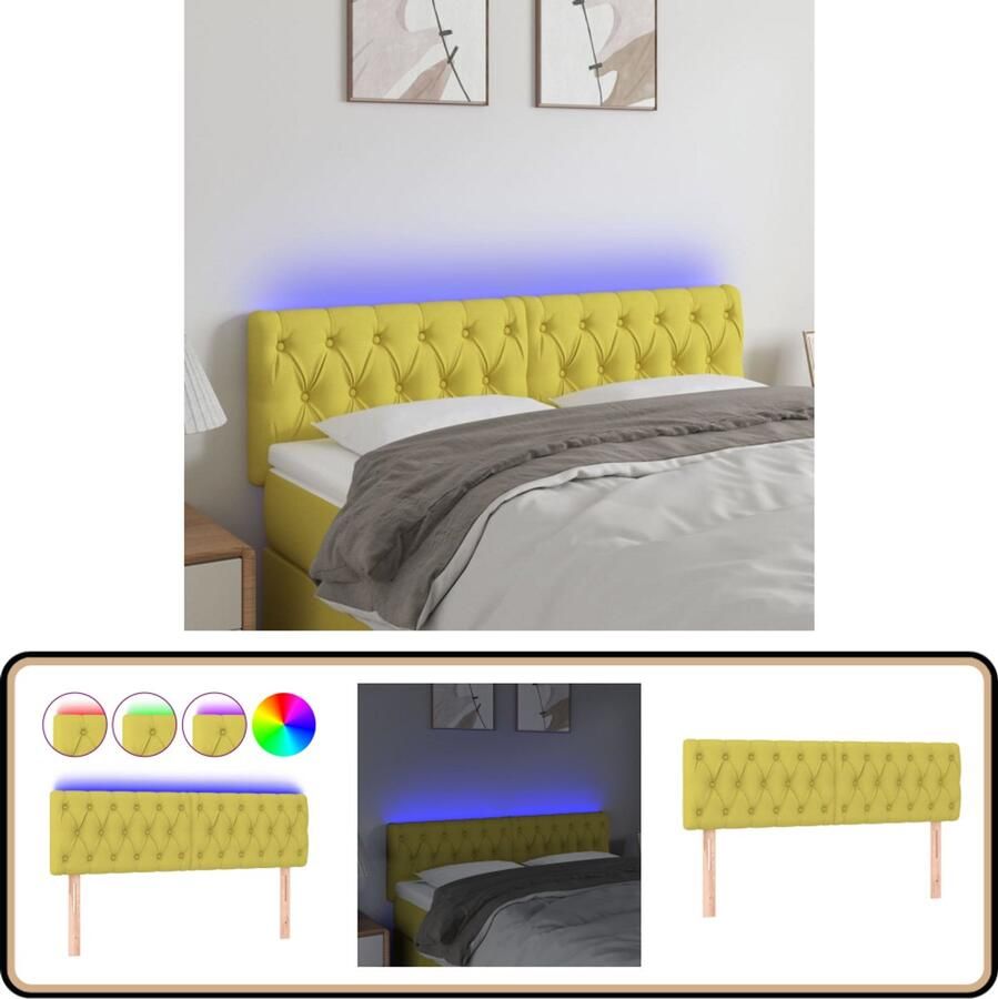 VidaXL Hoofdbord LED 144x7x78 88 cm Stof Groen Hoofddekens Led Lamp Beddengoed Slaap Accessoires Headboard Stoffen Hoofdborden Groene Kamerdecoratie