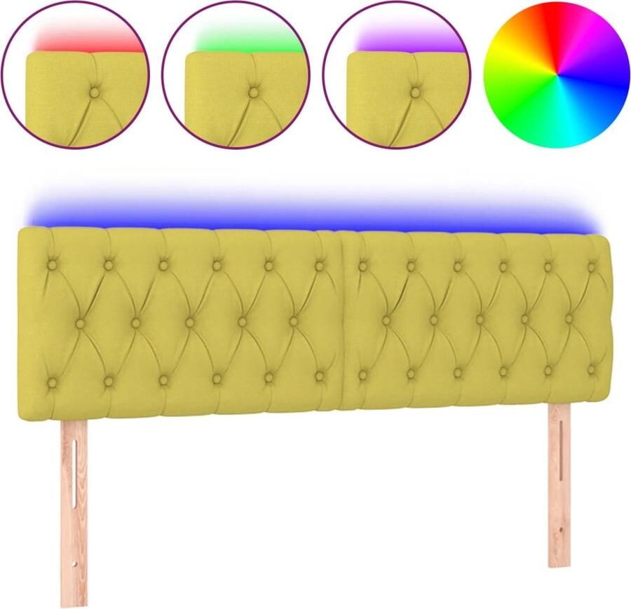 VidaXL Hoofdbord LED 144x7x78 88 cm stof groen - Foto 2