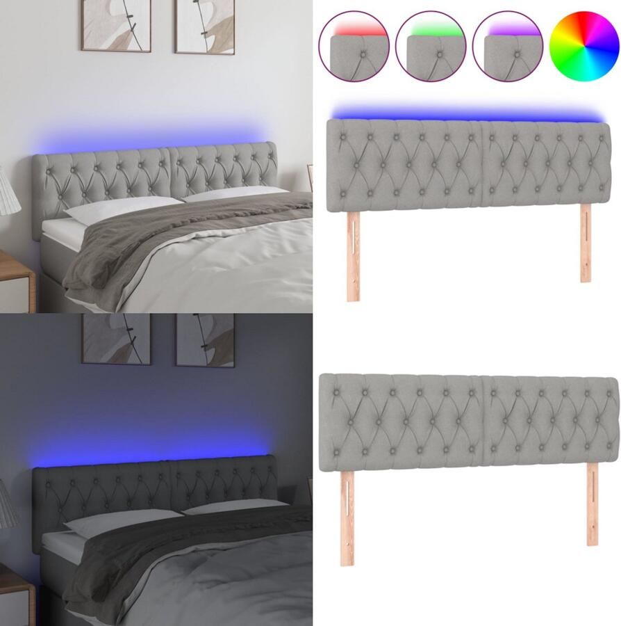 VidaXL Hoofdbord LED 144x7x78 88 cm stof lichtgrijs Hoofdbord Hoofdborden Hoofdeinde Houten Hoofdbord