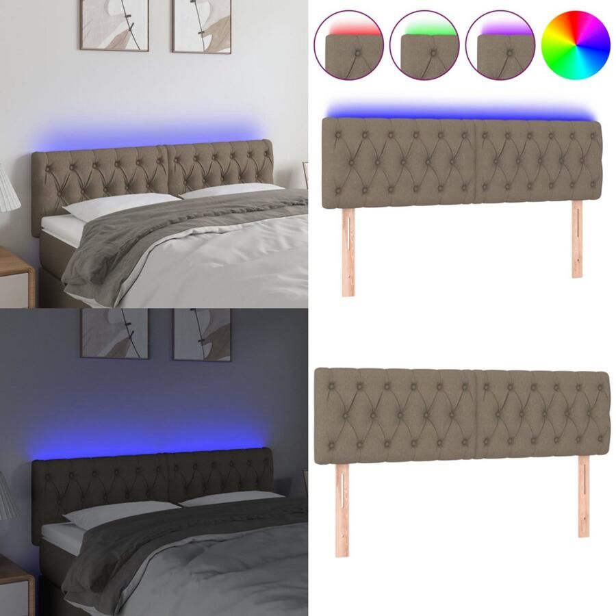 VidaXL Hoofdbord LED 144x7x78 88 cm stof taupe Hoofdbord Hoofdborden Hoofdeinde Houten Hoofdbord