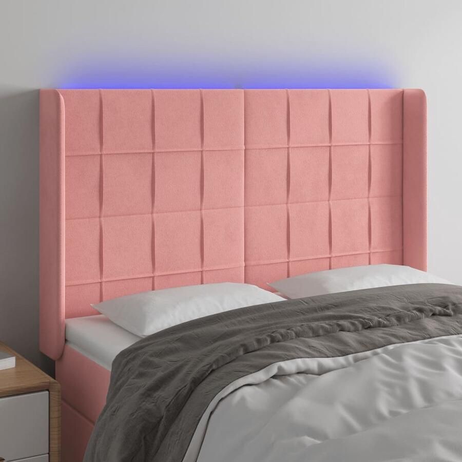 VidaXL Hoofdbord LED 147x128 cm Fluweel Roze Hoofdboard Led Verlichting Hoofdborden Velvet Roze Slaapkamers Decoratie Comfort - Foto 2