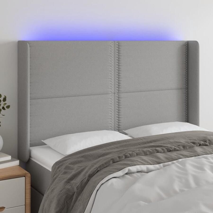 VidaXL Hoofdbord LED 147x16x118 cm Lichtgrijs Hoofd Bord Led Hoofdbord Bedhoofdbord Hoofdkussen Slaap Accessoires Bedroom Decor - Foto 2