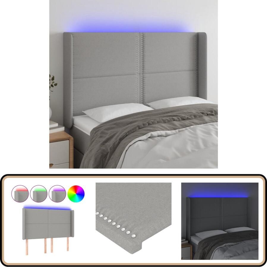VidaXL Hoofdbord LED 147x16x118 cm Lichtgrijs Hoofd Bord Led Hoofdbord Bedhoofdbord Hoofdkussen Slaap Accessoires Bedroom Decor