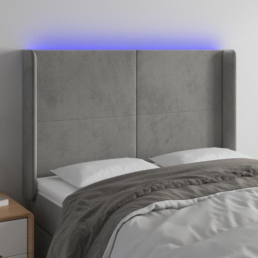 VidaXL Hoofdbord LED 147x16x118 cm Lichtgrijs Hoofd Bord Led Hoofdbord Hoofdkussen Slaap Accessoires Bedroom Decor Luxe Hoofdbord Velvet Hoofdbord - Foto 2