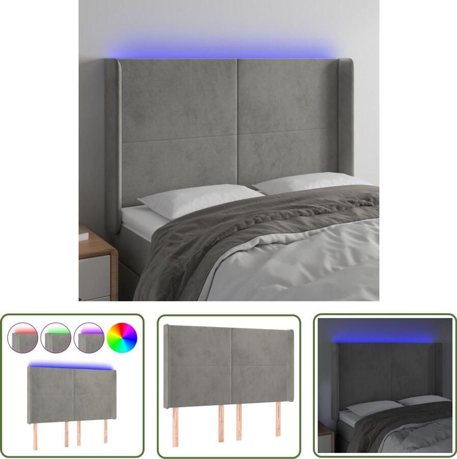 VidaXL Hoofdbord LED 147x16x118 cm Lichtgrijs Hoofd Bord Led Hoofdbord Hoofdkussen Slaap Accessoires Bedroom Decor Luxe Hoofdbord Velvet Hoofdbord