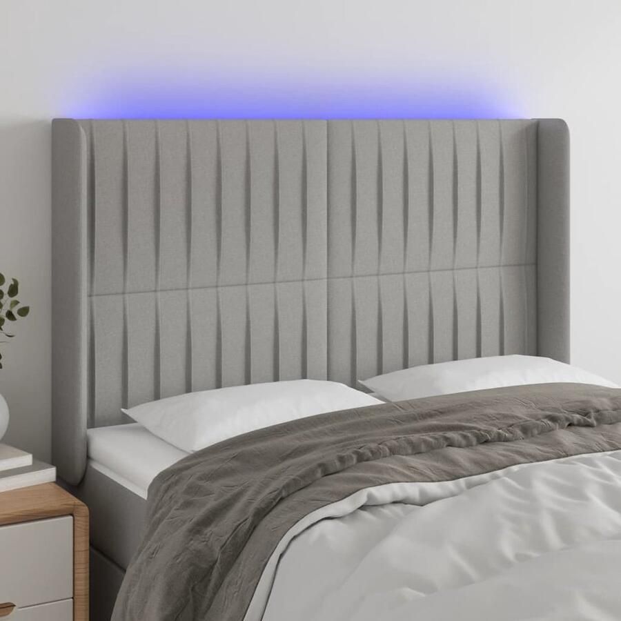 VidaXL Hoofdbord LED 147x16x118 cm Lichtgrijs Hoofdboard Led Headboard Bedhead Slaapkamers Kamerdecoratie Grijs Hoofdboard Stoffen Hoofdborden - Foto 2