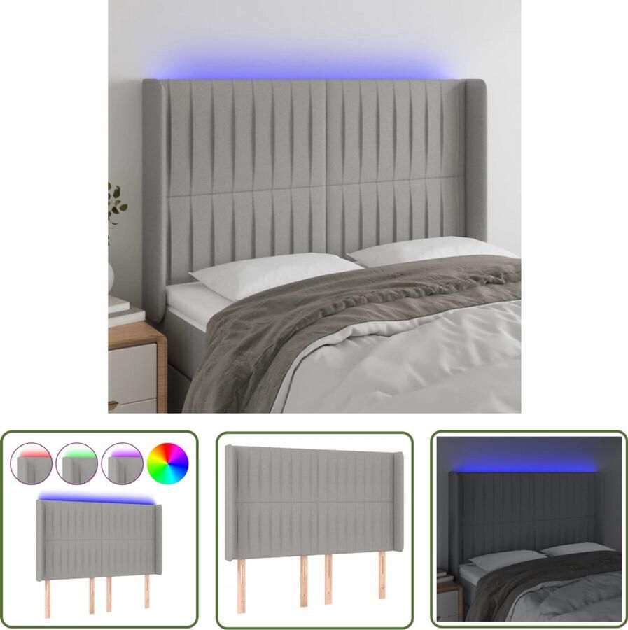 VidaXL Hoofdbord LED 147x16x118 cm Lichtgrijs Hoofdboard Led Headboard Bedhead Slaapkamers Kamerdecoratie Grijs Hoofdboard Stoffen Hoofdborden