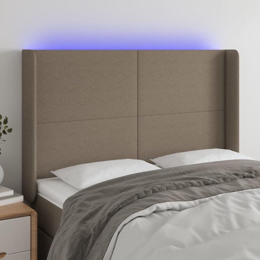 VidaXL Hoofdbord LED 147x16x118 cm Taupe Stof Hoofdboard Led Headboard Bedhead Slaapkamervloer Comfortabel Hoofdboard Adjustable Headbord Taupec - Foto 2