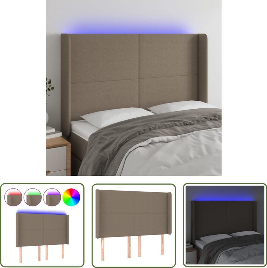 VidaXL Hoofdbord LED 147x16x118 cm Taupe Stof Hoofdboard Led Headboard Bedhead Slaapkamervloer Comfortabel Hoofdboard Adjustable Headbord Taupec