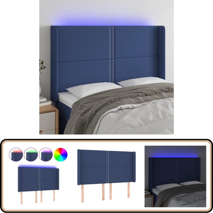 VidaXL Hoofdbord LED 147x16x118 128 cm Blauw Hoofd Bord Led Hoofdbord Blauw Hoofdkussen Verlichting Headboard Slaap Accessoires Led Lampen