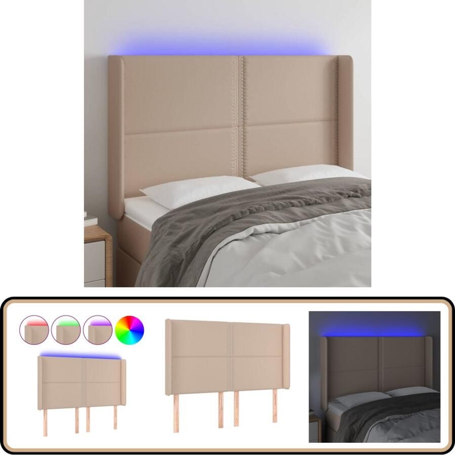 VidaXL Hoofdbord LED 147x16x118 128 cm Cappuccino Hoofdboard Led Hoofdbord Cappucino Hoofdbord Kunstleder Hoofdbord Met Verlichting