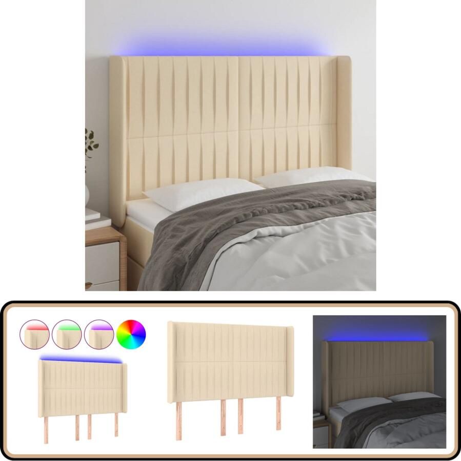 VidaXL Hoofdbord LED 147x16x118 128 cm Crèmekleurig Hoofdboard Led Headboard Klassiek Hoofdbord Crème Hoofdbord Stoffen Hoofdbord