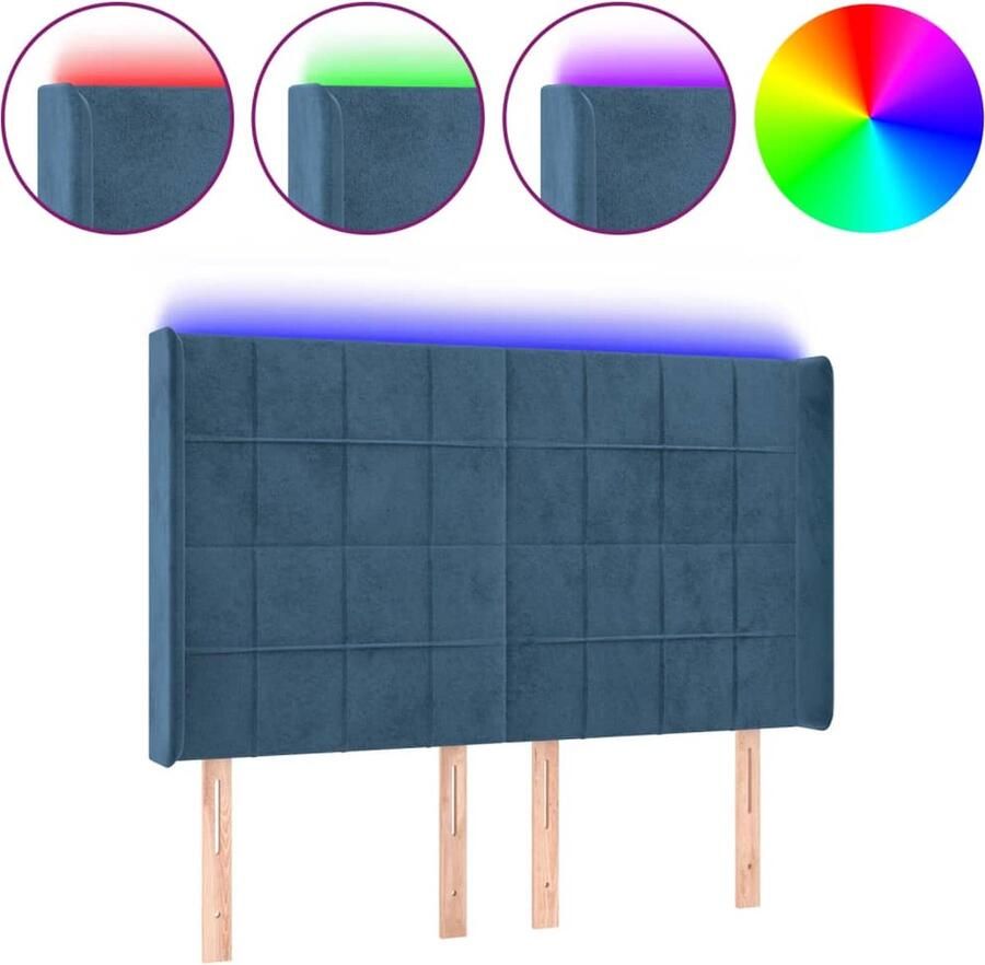 VidaXL Hoofdbord LED 147x16x118 128 cm Fluweel Donkerblauw Hoofdboard Led Headboard Velvet Headboard Blauw Hoofdboard Slaapkamers Decoratie Luxe Hoofdbord Leeshoek Tv Hoek - Foto 2
