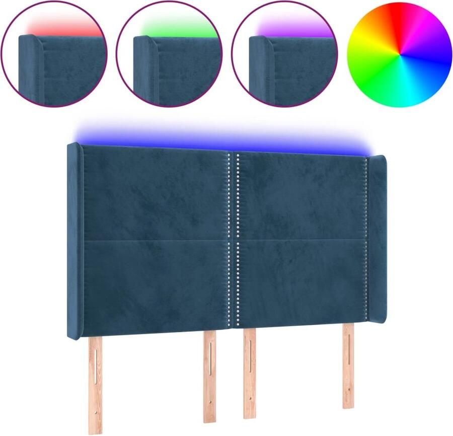 VidaXL Hoofdbord LED 147x16x118 128 cm fluweel donkerblauw - Foto 2