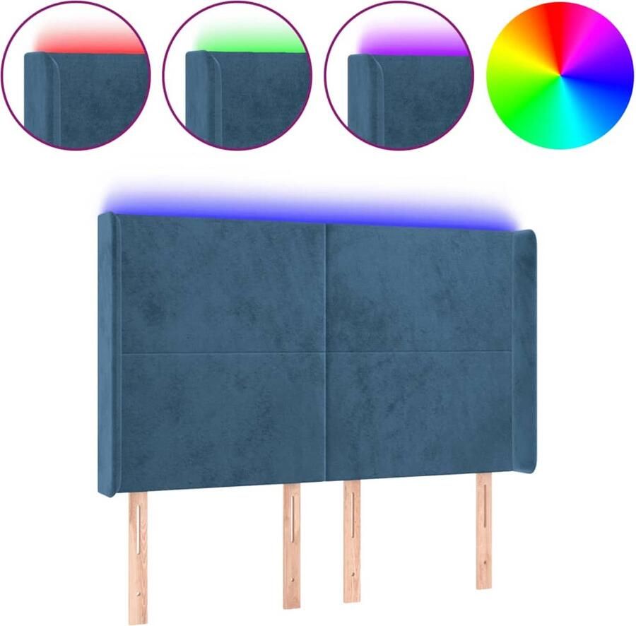 VidaXL Hoofdbord LED Fluweel Donkerblauw 147 cm Hoofdboard Led Headboard Velvet Headboard Blauw Hoofdboard Bedhead Slaapkamersdecoratie Luxe Hoofdbord - Foto 2